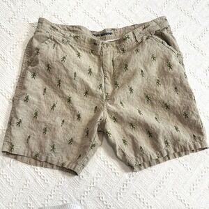 Reyn Spooner 100% Linen Hawaiian Shorts Tan Green 42 Aloha Surf Beach